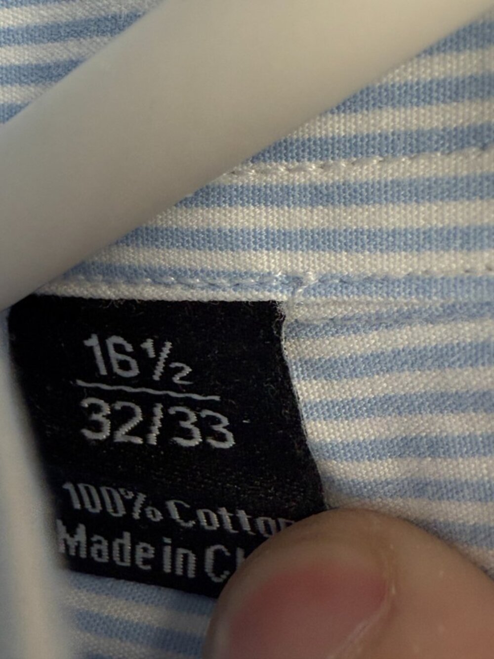 David Donahue Cotton Trim 16.5 32/33 Striped Blue Long Sleeve Mens Shirt Spread - Picture 9 of 15